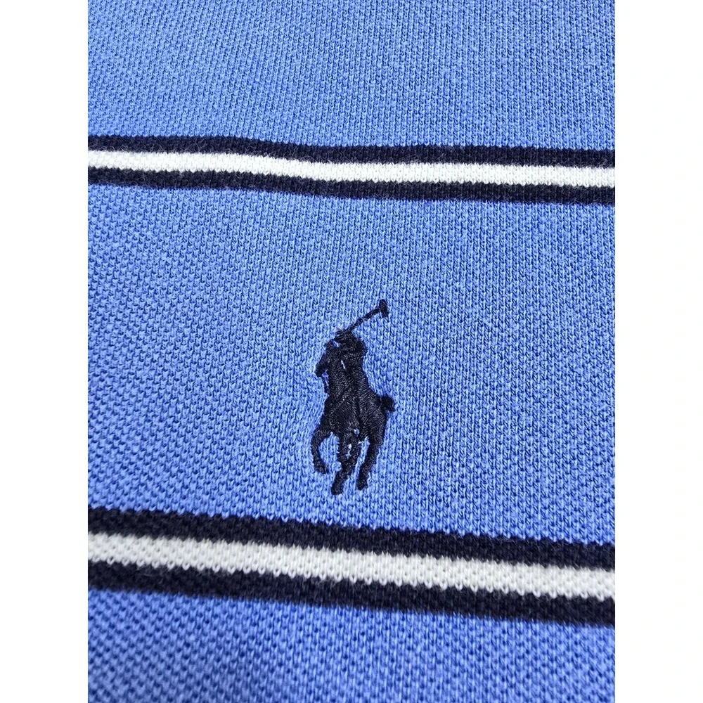 Polo Ralph Lauren Shirt Mens XL‎ Blue Striped Polo Short Sleeve Rugby Soccer Vtg